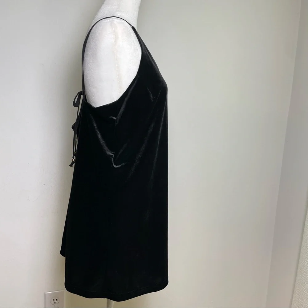 90s Y2K Whimsigoth sleeveless spaghetti strap v-neck velvet velour mini dress - Picture 3 of 12